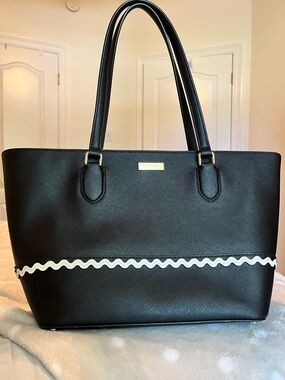 Kate Spade Black Women's Tote Bag with White Trim